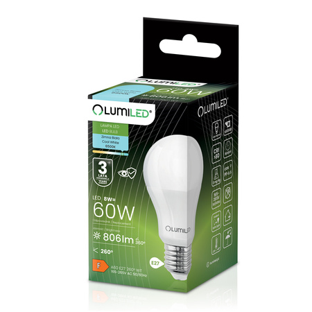 LED Lampen E27, Glühbirne A60 8W = 60W 806lm 260° 6500K kalt LUMILED