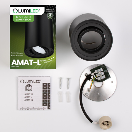 Halogen-Aufbauleuchte GU10, Aufbauspot 115mm beweglich Runde Tube Schwarz AMAT-L LUMILED