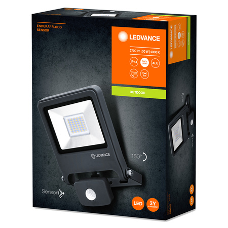 LED Fluter 30W 2700lm 4000K IP44 Grau mit Bewegungssensor LEDVANCE Flutlicht Endura
