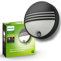 Gartenlampe LED Wandleuchte YARROW IR myGarden 6W 2700K IP44 Rund mit Bewegungssensor Schwarz PHILIPS