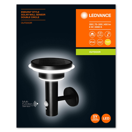 Solar-Gartenwandleuchte LED-Fassadenleuchte 6W Schwarz ENDURA STYLE LEDVANCE