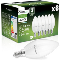 6x LED Lampen E14, Kerzenform Lampe B35 2.5W = 25W 249lm 180° 4000K neutral LUMILED