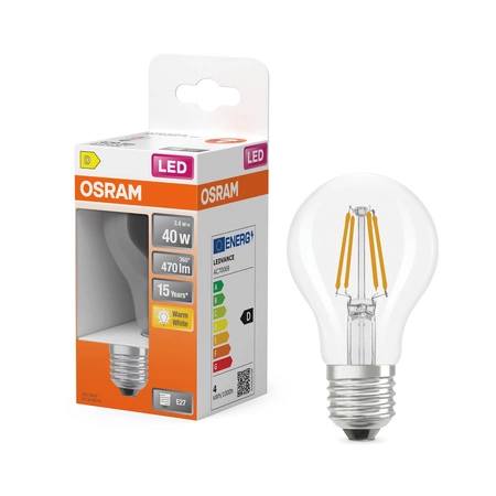 LED-Lampe E27 A60 3.4W = 40W 470lm 2700K Warm 300° Glühfaden STAR CLASSIC Osram