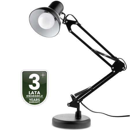 Schreibtischlampe E27, Zeichentisch-Schreibtischlampe mit Tischklemme Schwarz TOBI LUMILED