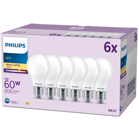 Set mit 6x LED Lampen E27 A60 7W = 60W 806lm 2700K Warm Filament Milky PHILIPS