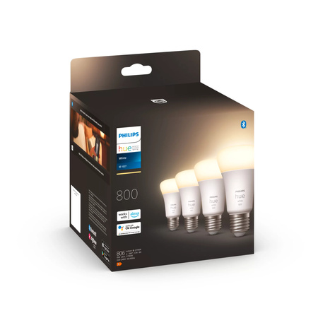 4PAK LED-Lampe E27 A60 9W 2700K Warm PHILIPS HUE Weiß Bluetooth Zigbee