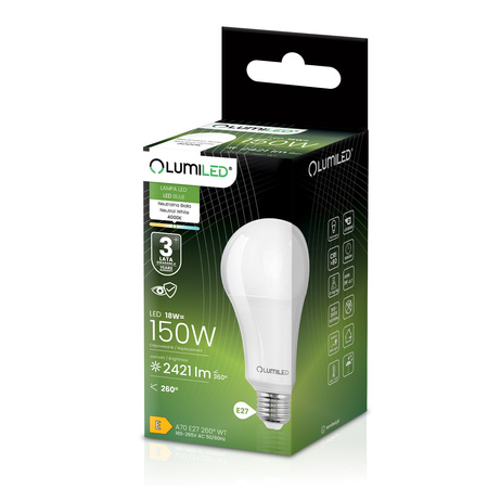 LED Lampen E27 A70 18W = 150W 2421lm 4000K Neutral 260° LUMILED