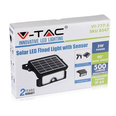 LED Fluter 5W 4000K IP65 + Solarpanel mit Bewegungssensor VT-777-5 V-TAC
