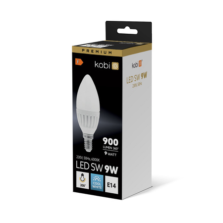 LED-Lampe E14 Kerze 9W 900lm 6000K Kalt 200° Premium Kobi