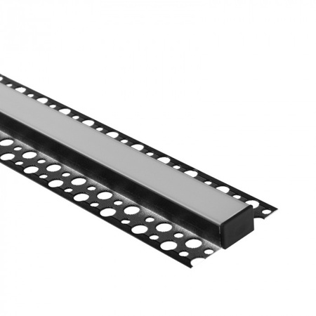 Aluminium-LED-Profil für Gipskartonplatten REGIPS breit unter Fliese Schwarz 1m mit mattiertem Diffusor für LED-Streifen + Endkappen Serie GNS Ecolight