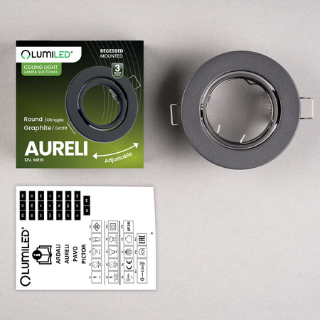 Runde Halogen-Einbauleuchte AURELI Graphitblech MR16 GU10 LUMILED