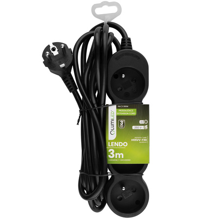 Netzverlängerungskabel Geerdete Steckdosenleiste 4 Steckdosen 3m Schwarzes Kabel Lendo Lumiled