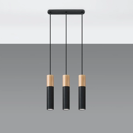 PABLO 3L 3xGU10 Skandinavische Deckenleuchte aus Schwarz und Holz SOLLUX