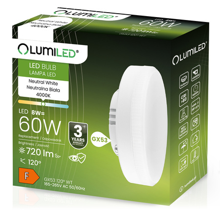 LED Lampen GX53, Glühbirne 8W = 60W 720lm 120° 4000K neutral LUMILED