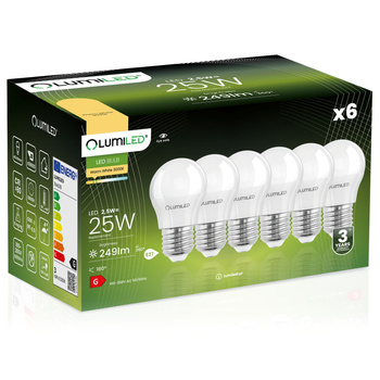 Set mit 6x LED-Glühbirne E27 P40 2.5W = 25W 249lm 3000K Warm 180° LUMILED