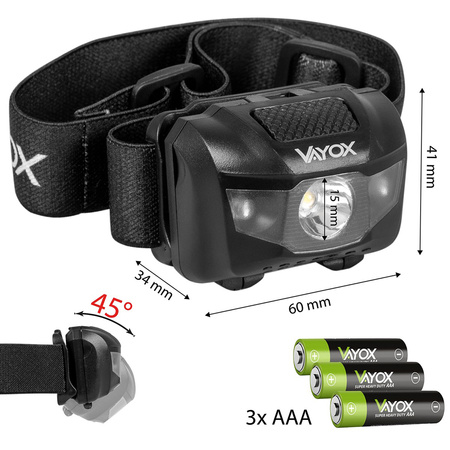 Wiederaufladbare Kopftaschenlampe 100lm LED + 2x LED VA0178 VAYOX