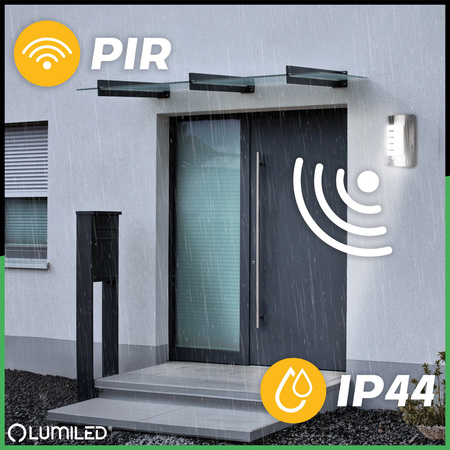 Wandleuchte Außen E27, Garten-Wandleuchte IP44 Schwarz mit Bewegungs- und Dämmerungssensor NIGELLA LUMILED