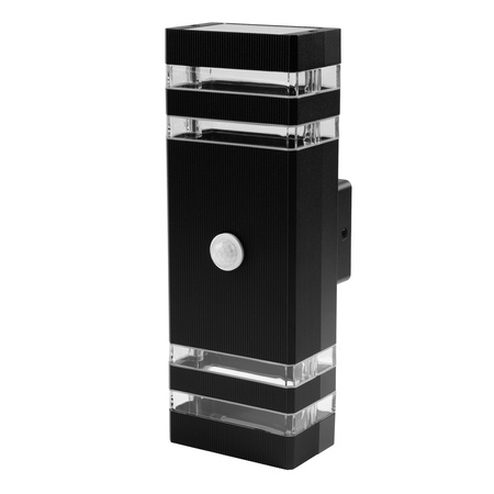 Garten Wandleuchte oben unten 2xGU10 Schwarz Bewegungs- und Dämmerungssensor IP54 PROTEA LUMILED