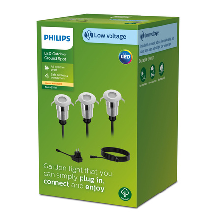 Set mit 3x SPORE GardenLink 1W 24V 2700K IP67 PHILIPS LED Bodeneinbau-Gartenleuchte