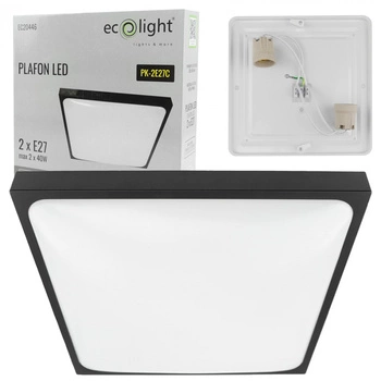 LED Plafond Deckenleuchte 2x E27 Schwarz Quadratisch Ecolight