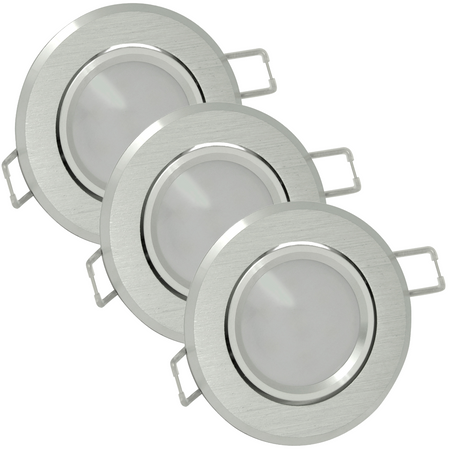 3x SUN OLAL Deckeneinbauleuchte silber gebürstetes Aluminium GOLDLUX (Polux) + LED GU10 3,5W