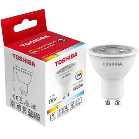 GU10 LED Leuchtmittel, 7 W = 76 W, 560 lm, 3000 K, warmes TOSHIBA-Spotlight