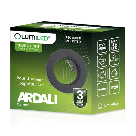 ARDALI runde, fest eingebaute Halogenleuchte Graphitblech MR16 GU10 LUMILED