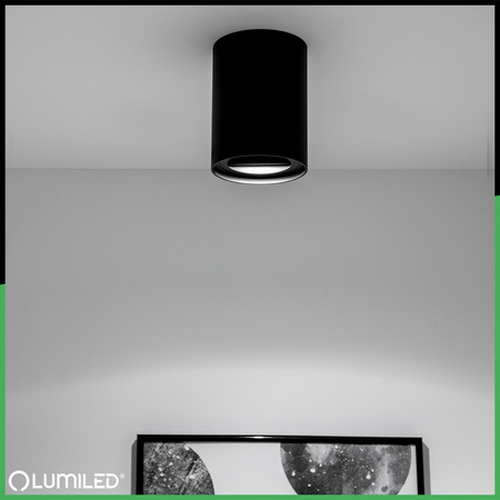 Halogen-Aufbauleuchte GU10, Aufbauspot 84mm beweglich Runde Tube Schwarz AMAT-M LUMILED