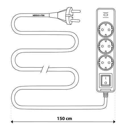 Netzverlängerungskabel geerdete Steckdosenleiste 3 Steckdosen 1,5m EIN/AUS Schalter Weiß USB + USB-C Kabel ELGER Lumiled