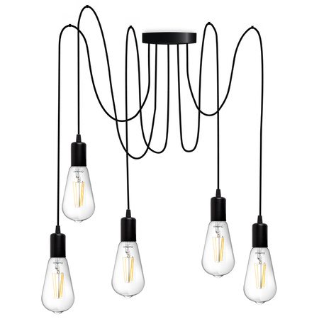 Pendelleuchte mit 5x E27-Sockeln einstellbare, Hängelampe Schwarz mit 3-fach Pendel Spinne Arane LUMILED