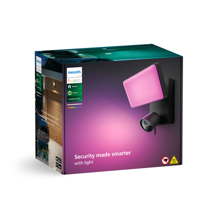 LED-Flutlicht 30.5W 2250lm IP44 Weiß und Farbe Ambiance RGB + TW Schwarz mit Außenkamera IP 1080p Full HD CMOS Smart SMART Zigbee Secure Flutlicht Kamera Philips HUE