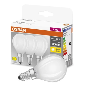 3x LED Lampen E14 P45 5,5W = 60W 806lm 2700K Wärme 300° Filament OSRAM BASE