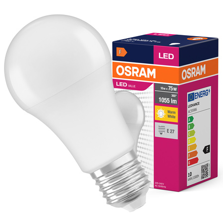 LED-Lampe A60 E27 10W = 75W 1055lm 2700K Warm 150° VALUE CLASSIC Osram