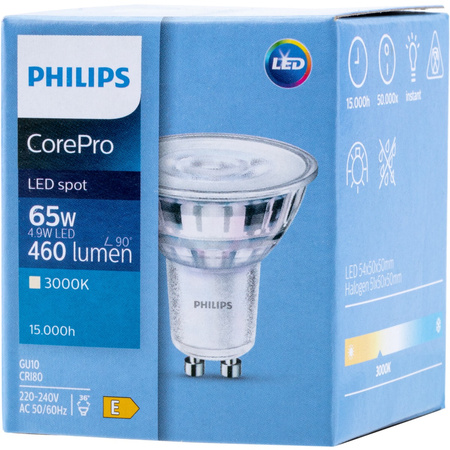 GU10 LED Leuchtmittel 4,9W = 65W 460lm 3000K Warm 36° PHILIPS