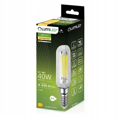6x LED Lampen E14, LED Kühlschranklampe T25 4W = 40W 440lm 3000K warm Glühfaden LUMILED