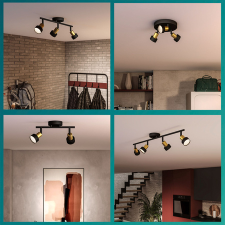 Wandleuchte GU10 Schwarz-Kupfer Kabelkanal Philips