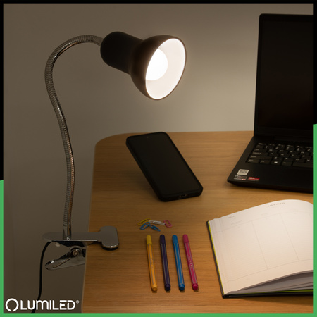 Schreibtischlampe Tisch Verstellbar DONA Schule Nachtlicht E27 Clip Schwarz LUMILED