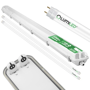 Hermetische Feuchtraumleuchte LED 2x T8, G13 Leuchte IP65 150cm+LED-Leuchtstofflampen 25W 6500K LUMILED