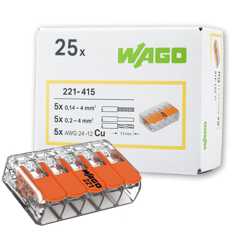 25x WAGO Schnellverbinder Installationsverbinder 221-415 für KABEL 5x0,2-4mm