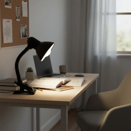 Schreibtischlampe Schule Tischlampe E27 Clip Schwarz Lumek Kobi