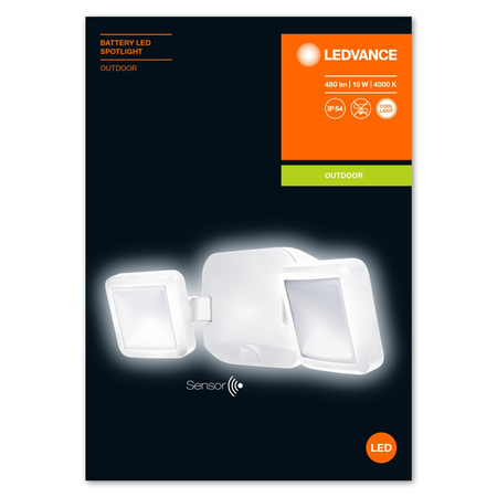 LED-Flutlicht 10W 480lm 4000K IP54 Weiß mit Bewegungsmelder LEDVANCE SPOTLIGHT Batteriebetrieb Twin