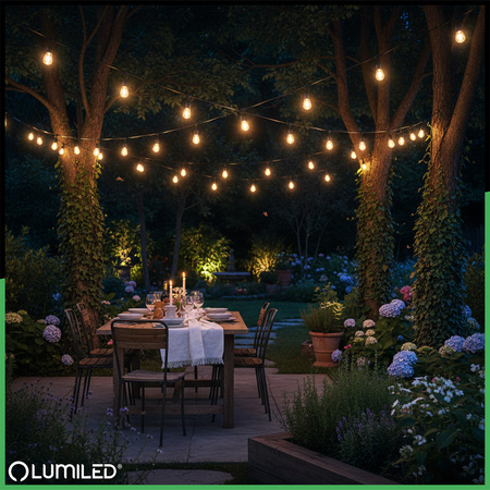 LED Außen-Lichterkette 40x E27, Garten Lichterkette 20m MALUS LUMILED