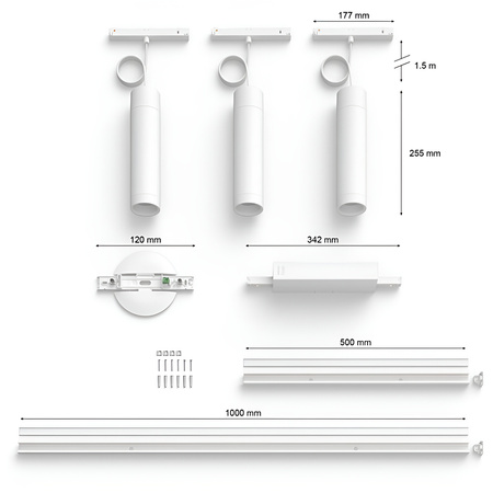 Perifo Lighting Rail Kit 1.5m + 3x LED Pendelleuchte 15.6W CCT RGB Philips HUE Bluetooth Weiß