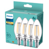 4x LED-Lampe E14 Kerze B35 4.3W = 40W 470lm 2700K Warm 300° FILAMENT Essential Philips