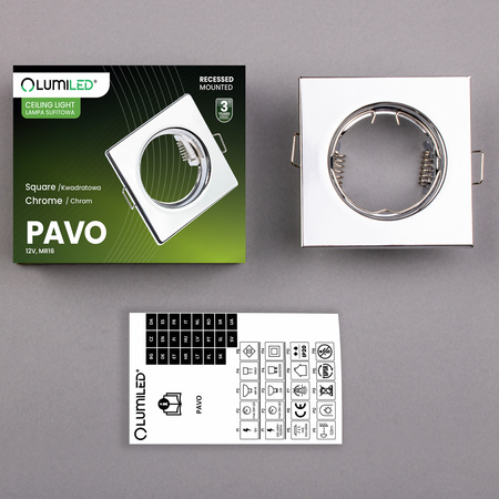 6x PAVO Chromblech MR16 GU10 LUMILED quadratische Halogeneinbauleuchte