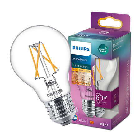 E27 LED Lampen 7,5W = 60W 806lm 2200/2500/2700K WARM FILAMENT intelligent dimmbar PHILIPS