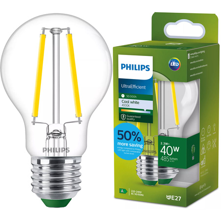 LED Lampen E27 A60 2.3W = 40W 485lm 4000K Neutral Glühfaden PHILIPS Ultra Efficient