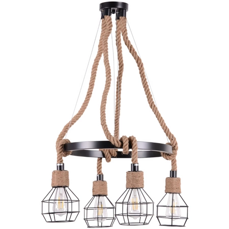 ROPE ALEGRA Decke Pendelleuchte 4x E27 Kronleuchter Loft Stahl + Cord Schwarz GOLDLUX (Polux)