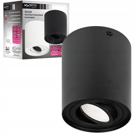 Aufputz-Halogenröhren-Reflektor Spot GU10 rund beweglich schwarz gemastert