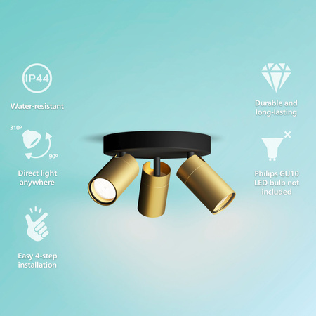 Reflektor-Deckenleuchte 3x GU10 IP44 Kupfer-Schwarz Kosipo Philips